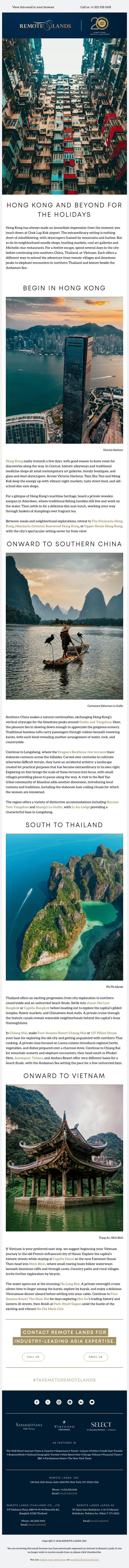 Hong Kong and Beyond for the Holidays email from Remote Lands screenshot