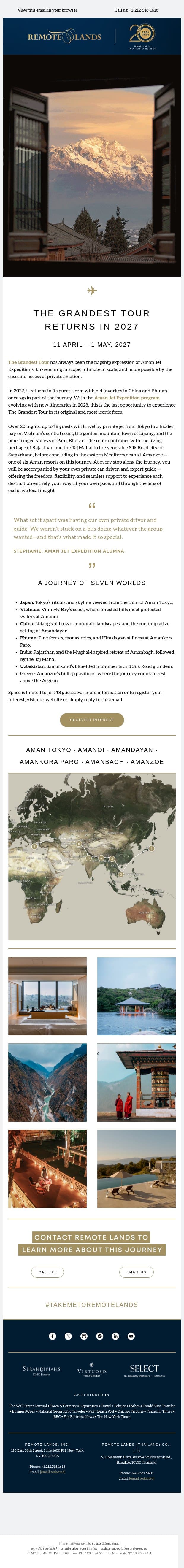 Seven Countries. Six Aman Retreats. One Journey. email from Remote Lands screenshot