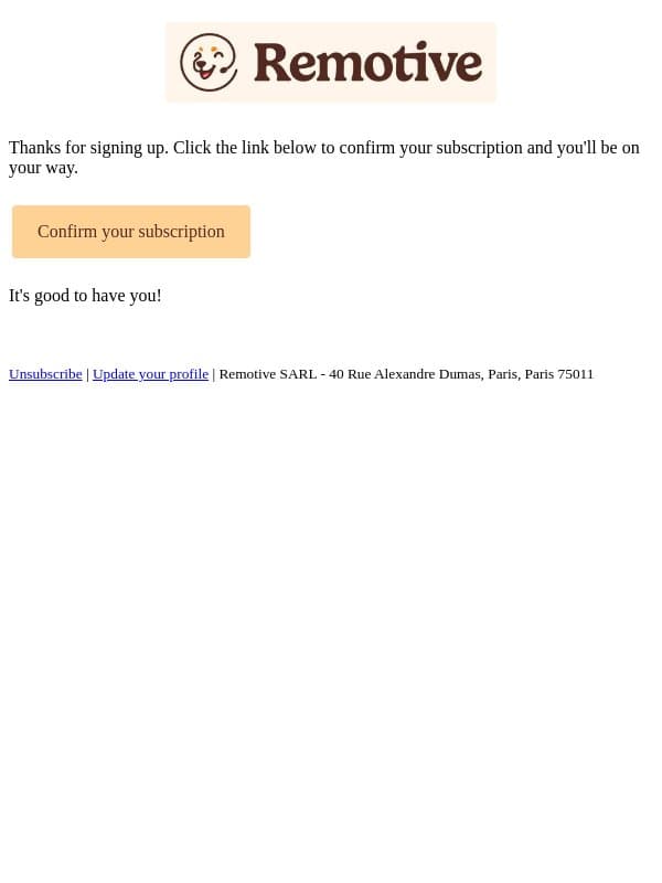 Remotive: confirm your subscription email from Remotive screenshot