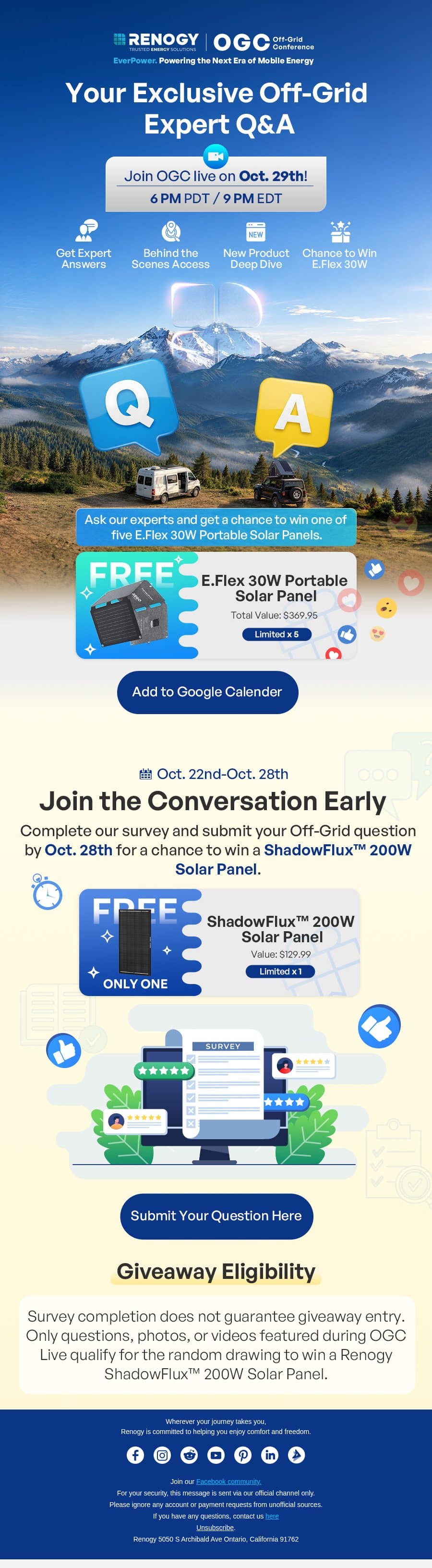 Once a Year: Go Behind the Scenes at Renogy + Win Big! email from Renogy screenshot