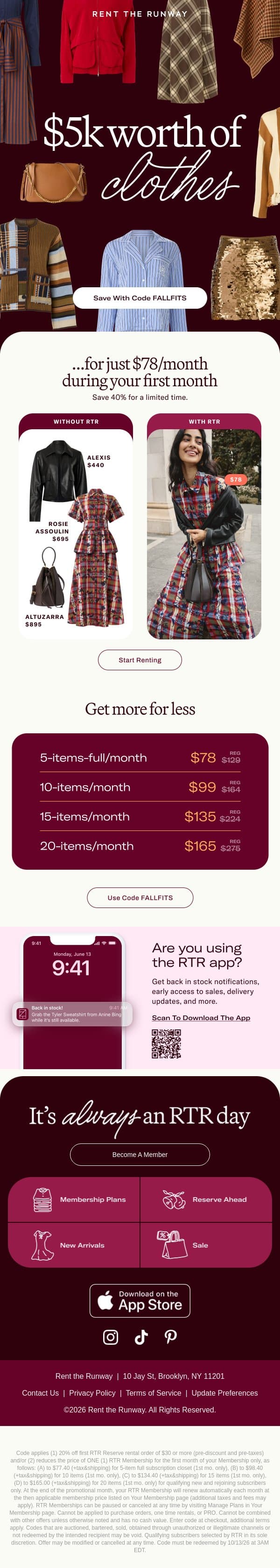 A pick-me-up for your wardrobe email from Rent The Runway screenshot