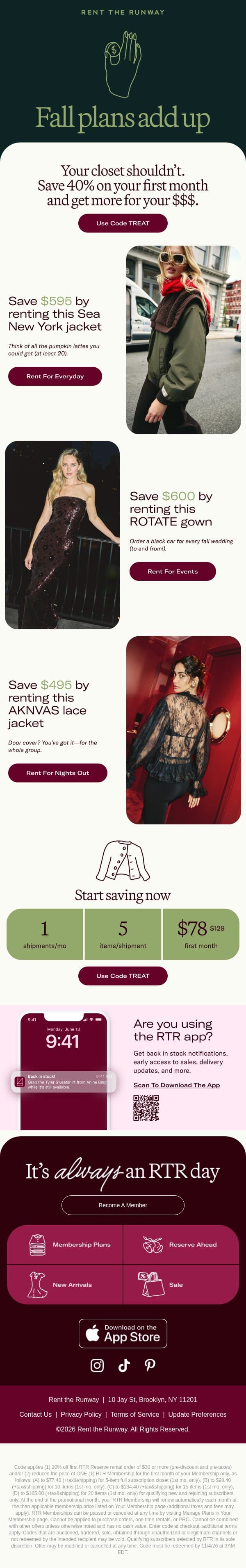Math class is in session email from Rent The Runway screenshot