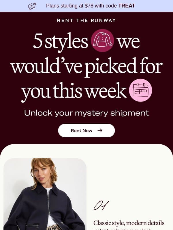Open for your curation email from Rent The Runway
