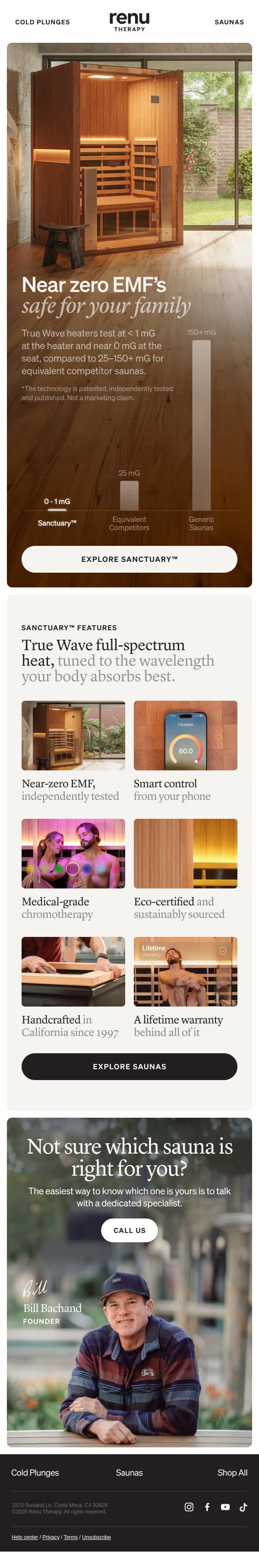 Meet the Sanctuary™ Sauna email from Renu Therapy screenshot