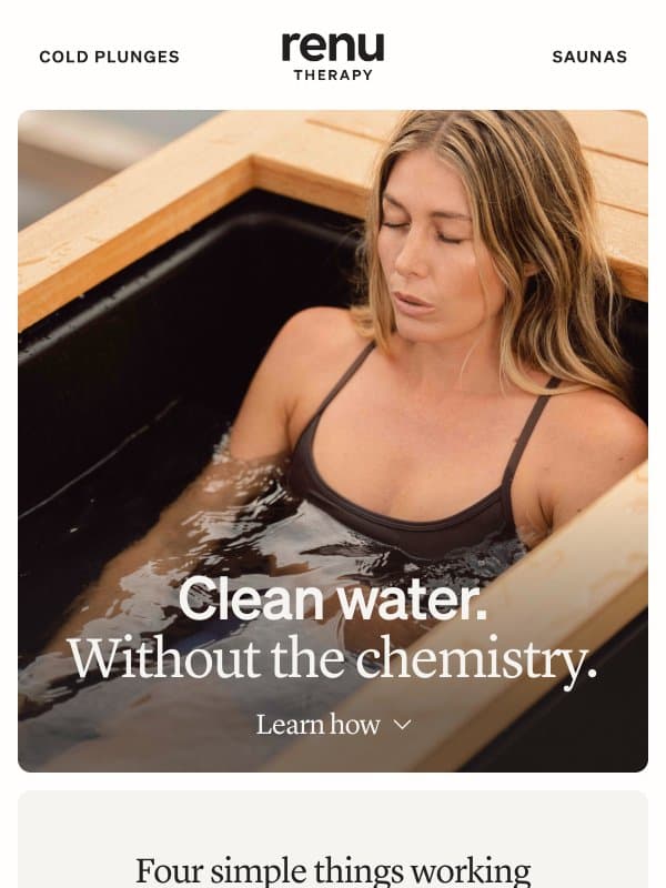 Clean water, zero chemicals email from Renu Therapy