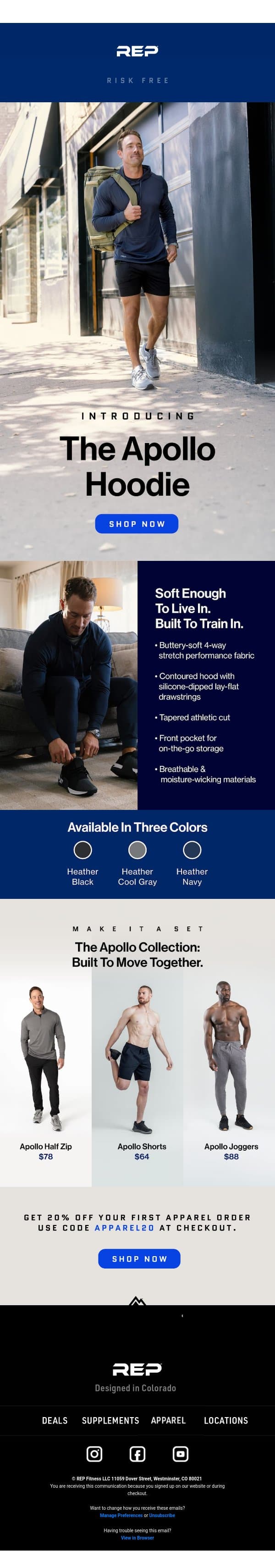 New — The Apollo Hoodie email from Rep Fitness screenshot