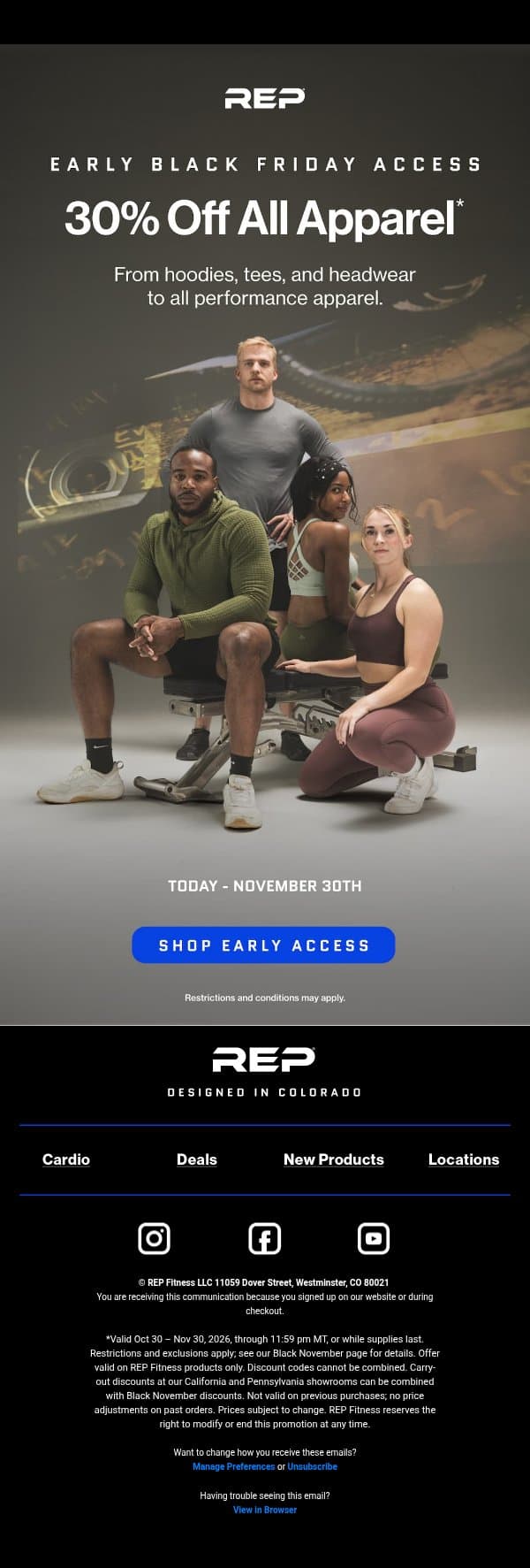 30% Off All Apparel email from Rep Fitness screenshot
