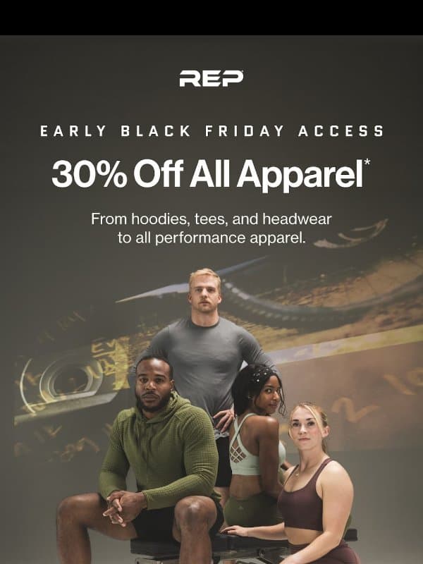 30% Off All Apparel email from Rep Fitness
