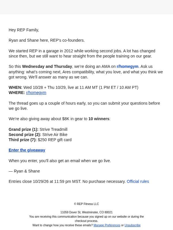We’re answering your questions on Reddit this week email from Rep Fitness