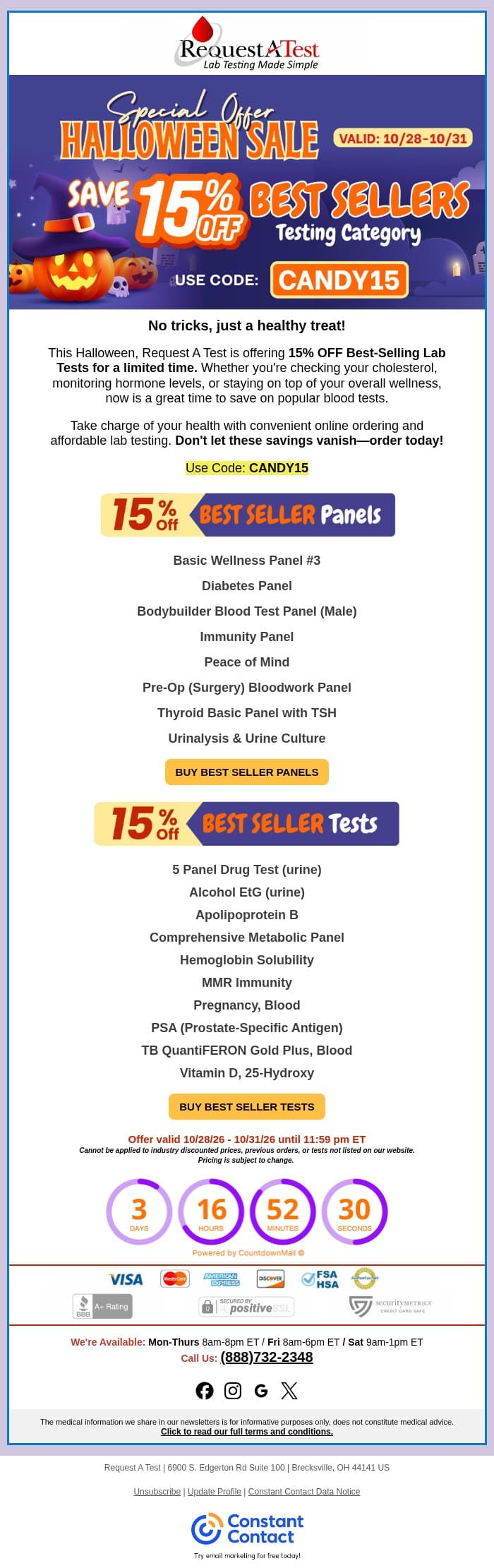 No Tricks, Just 15% Off Best Sellers! ๐ email from Request A Test screenshot