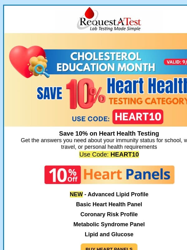 10% Off Heart Health Tests—Limited Time! email from Request A Test