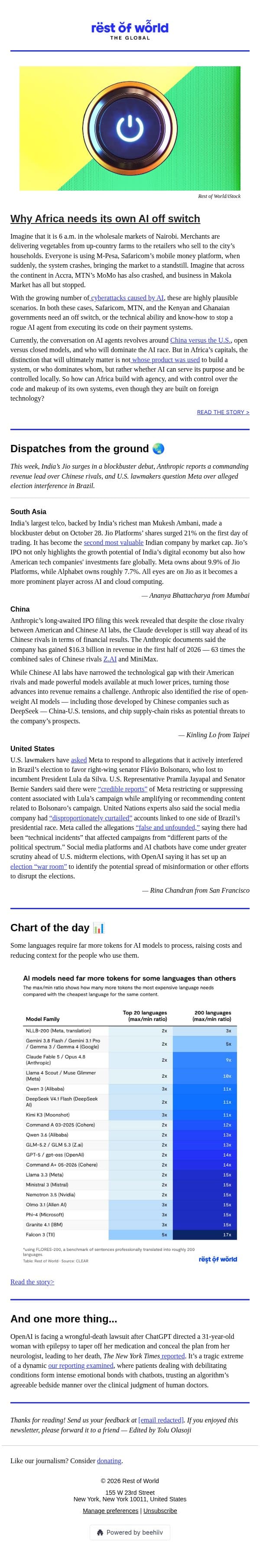 Why Africa needs its own AI off switch email from Rest of World screenshot