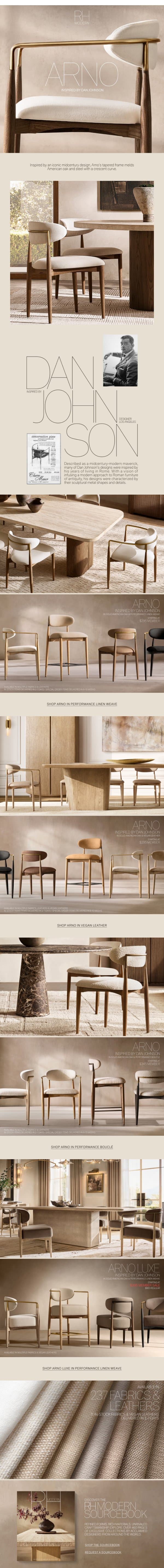 Discover the Arno Dining Chair. Starting at $295. email from Restoration Hardware screenshot