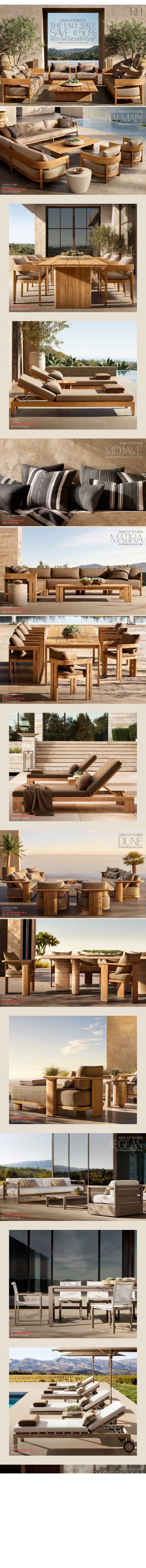 Outdoor Collections Up to 50% Off Through October 22 email from Restoration Hardware screenshot
