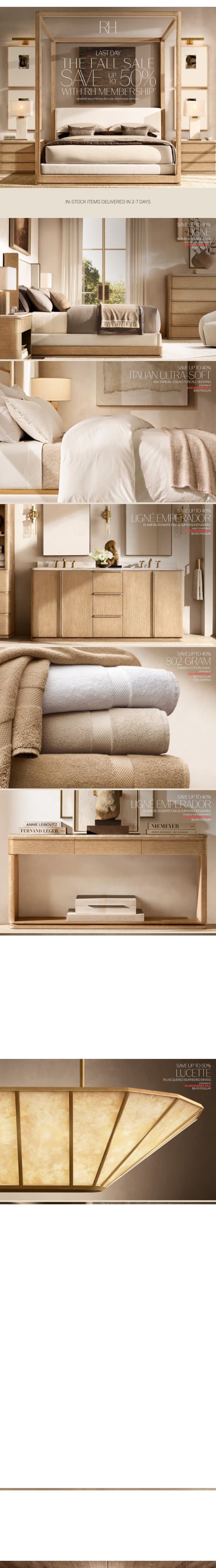 Last Day to Save Up to 50% on Bedroom, Dining, Rugs & More. The Fall Sale. email from Restoration Hardware screenshot