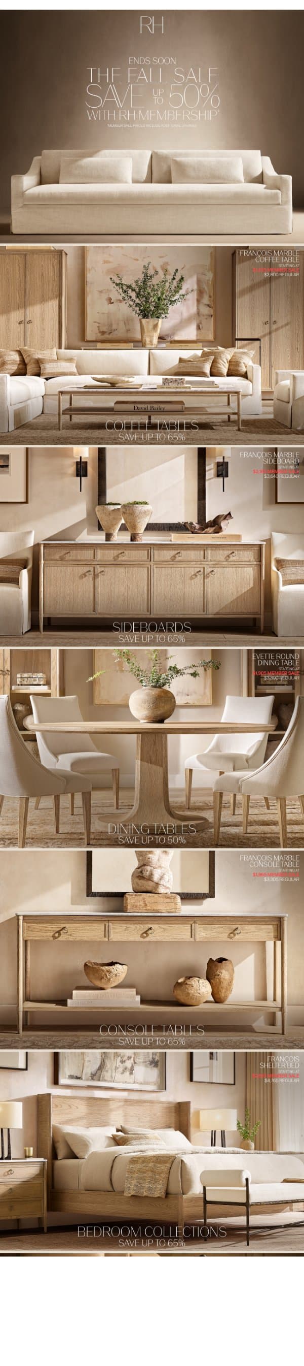 Discover Up to 50% Off Living, Dining, Bedroom & More. Ends Soon. email from Restoration Hardware screenshot