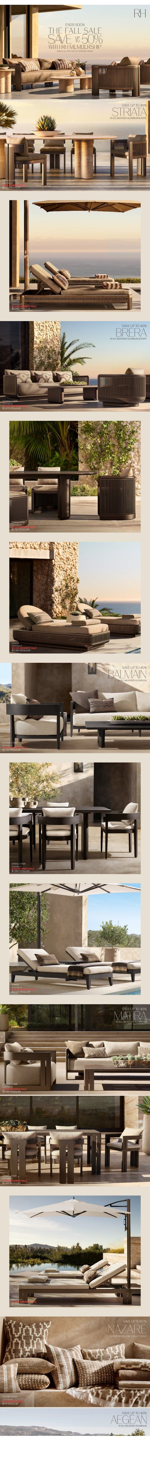 The Fall Sale. Save Up to 50% on Outdoor Collections in All-Weather Aluminum. email from Restoration Hardware screenshot