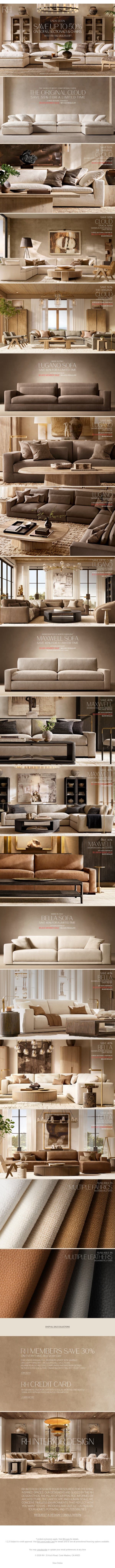 The Fall Sale Ends Soon. Save Up to 50% on Sofas, Sectionals & Chairs. email from Restoration Hardware screenshot