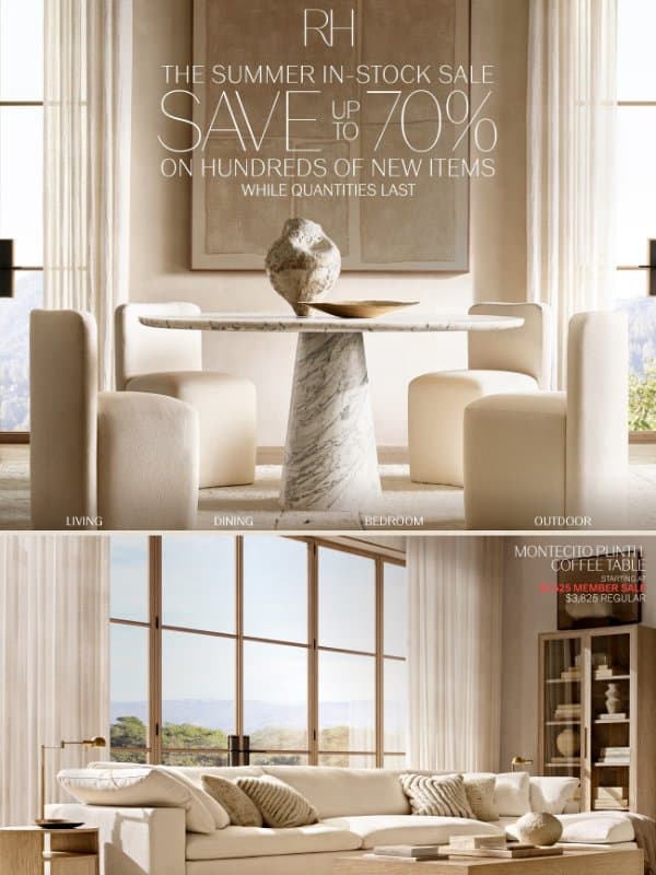 Enjoy Up to 70% Off Hundreds of New Items email from Restoration Hardware
