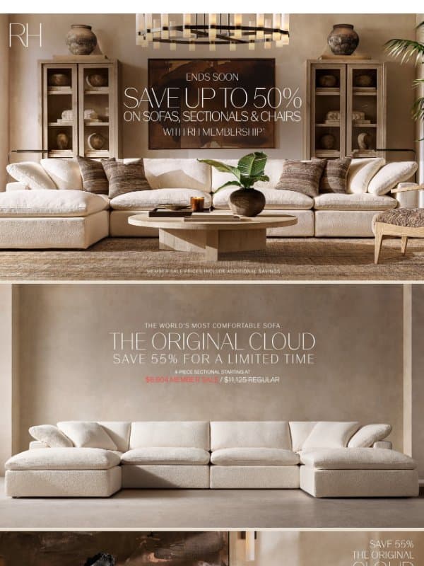 The Fall Sale Ends Soon. Save Up to 50% on Sofas, Sectionals & Chairs. email from Restoration Hardware