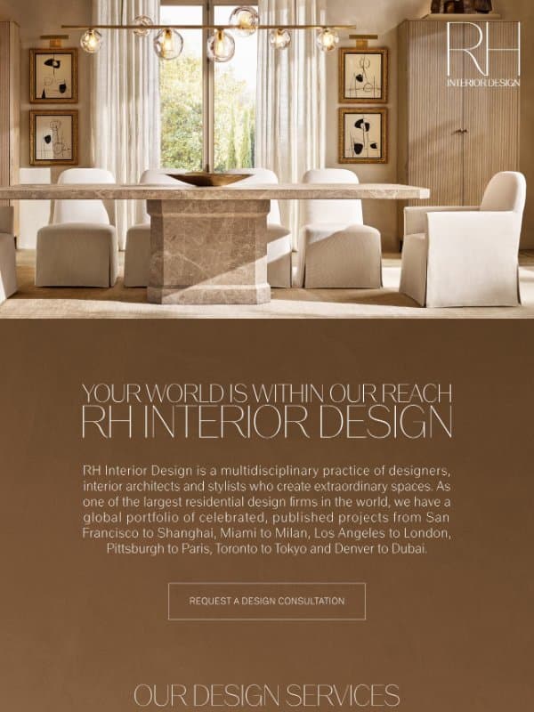Imagine the Possibilities. RH Interior Design. email from Restoration Hardware