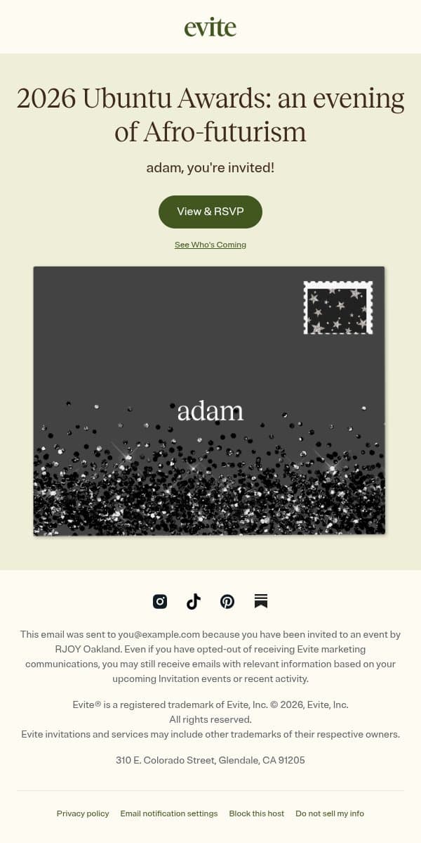 adam, RSVP to 2026 Ubuntu Awards: an evening of Afro-futurism ✉️ email from Restorative Justice for Oakland Youth (RJOY) screenshot