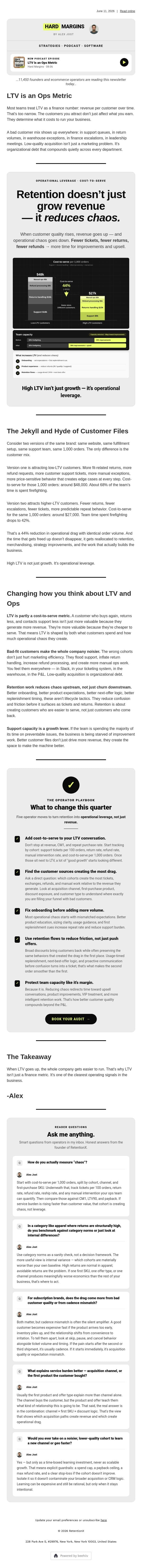 LTV is an Ops Metric email from RetentionX screenshot
