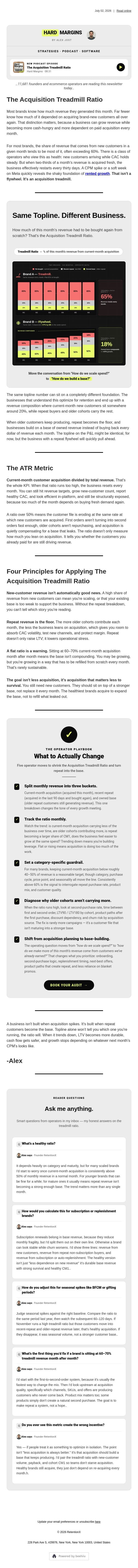 The Acquisition Treadmill Ratio email from RetentionX screenshot