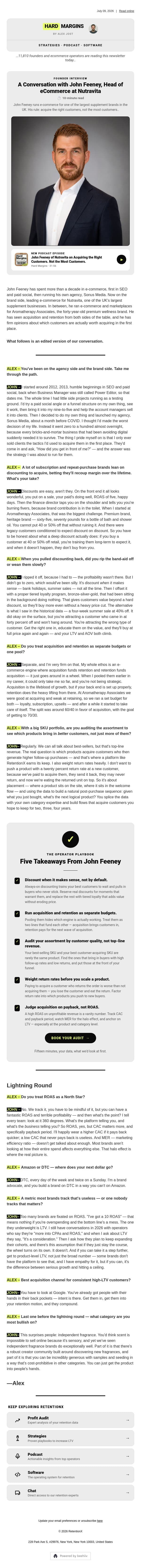 John Feeney on acquiring the right customers, not the most customers. email from RetentionX screenshot