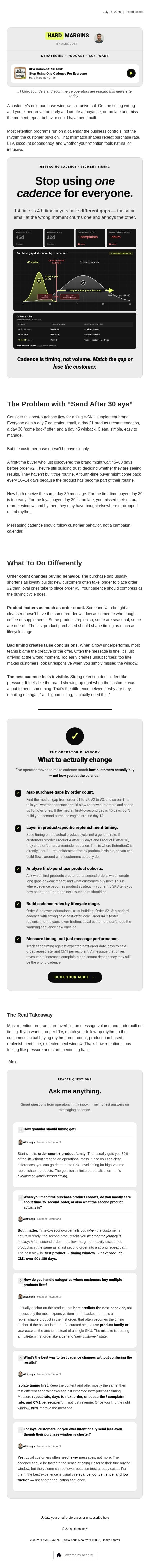 Stop Using One Cadence For Everyone email from RetentionX screenshot