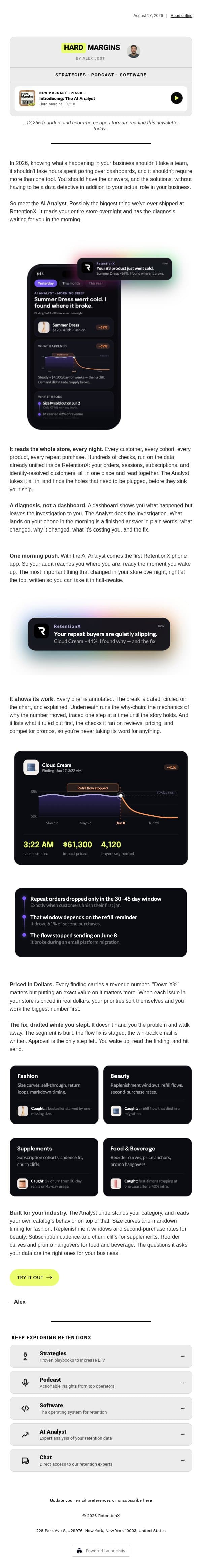 Meet Your AI Analyst. email from RetentionX screenshot