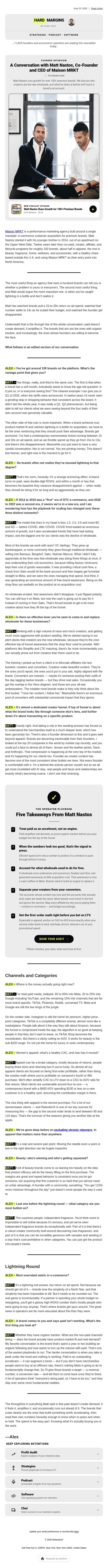 Matt Nastos on Scaling 100+ Premium Brands. email from RetentionX screenshot