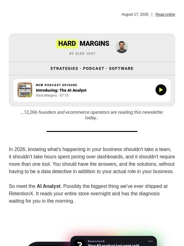 Meet Your AI Analyst. email from RetentionX