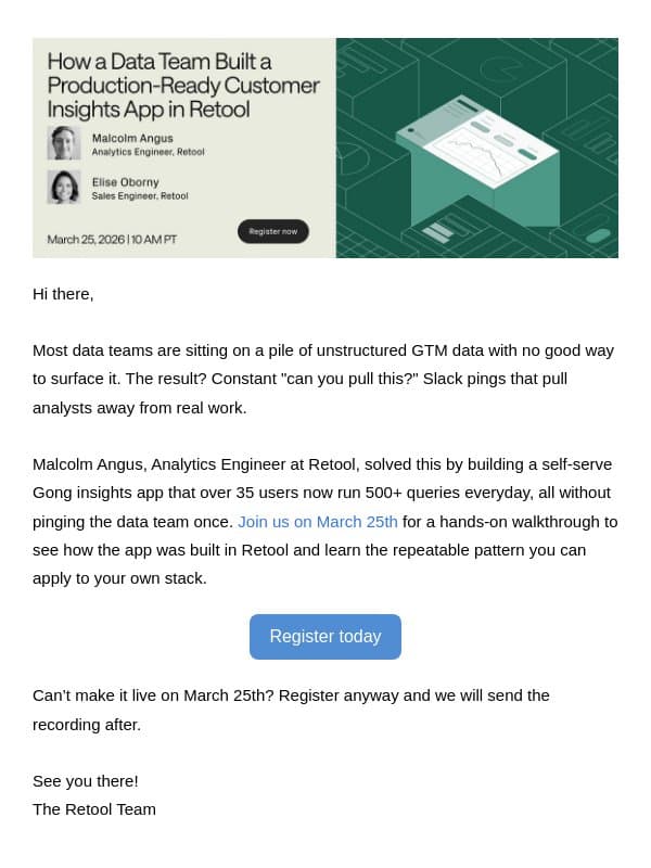 How a Data Team Built a Production-Ready Customer Insights App in Retool email from Retool