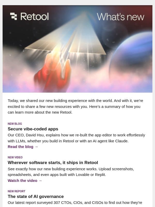 AI made building easy, Retool makes it safe email from Retool