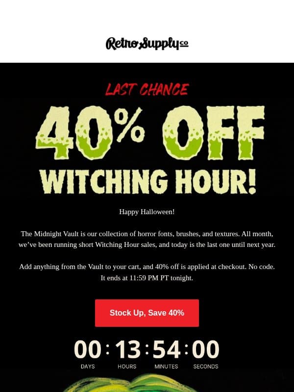 The last Witching Hour of the year email from RetroSupply Co.
