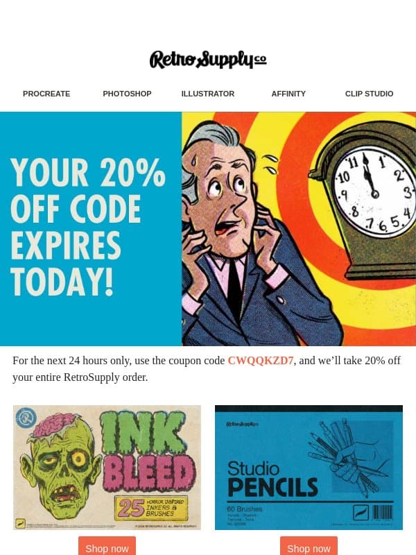 Last day to save 20%… (Ends in 24 Hours) email from RetroSupply Co.