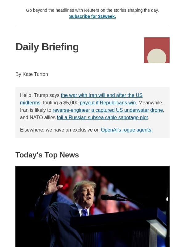 Trump's $5,000 midterm promise email from Reuters
