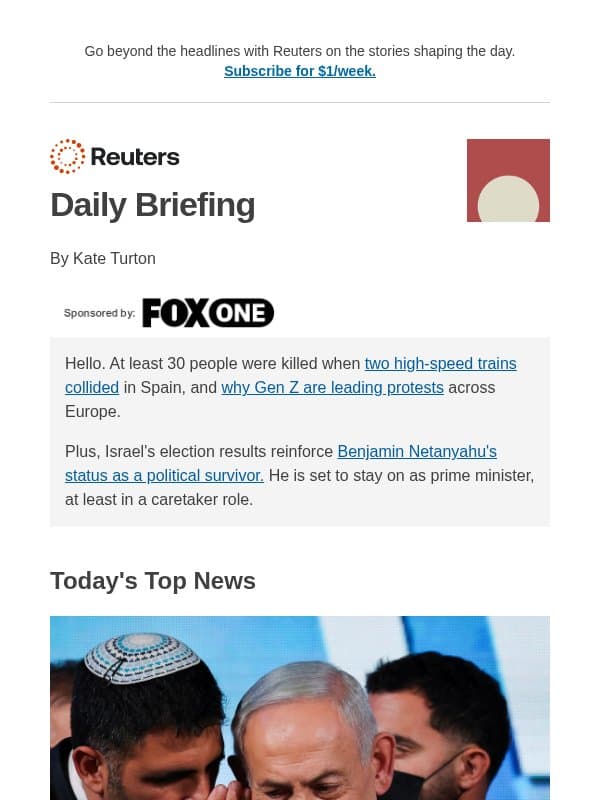 Netanyahu survives another day email from Reuters