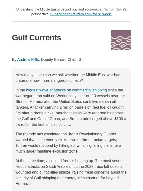 The Gulf of uncertainty email from Reuters