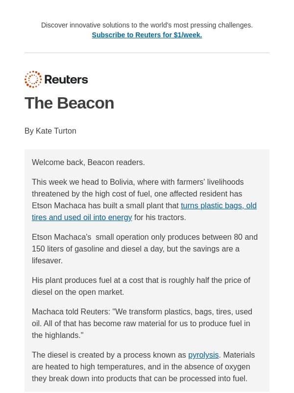 From trash to tractor fuel email from Reuters