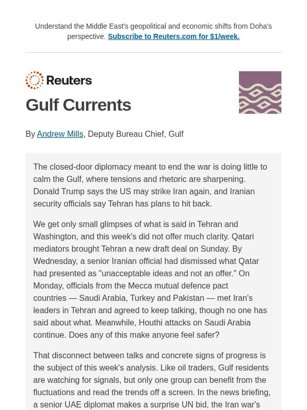 Reading Gulf anxiety in the oil price email from Reuters