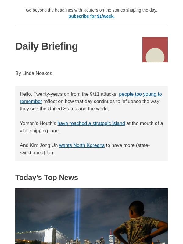 9/11 as history, not memory email from Reuters