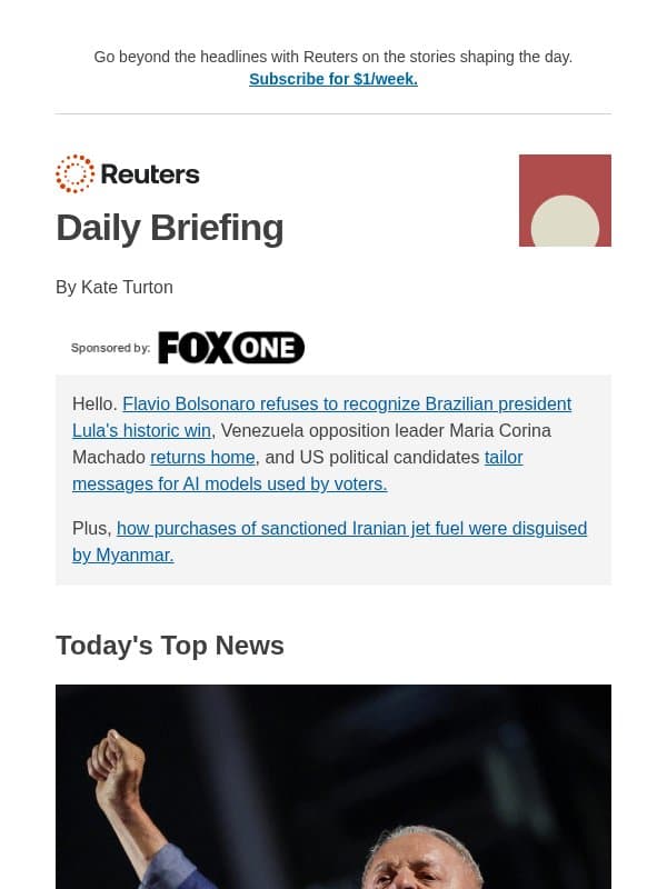 Lula's historic comeback email from Reuters
