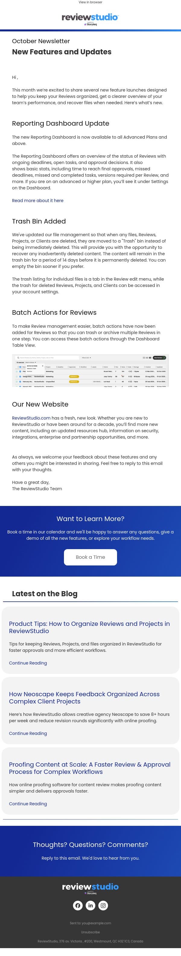 New Features and Updates email from ReviewStudio screenshot