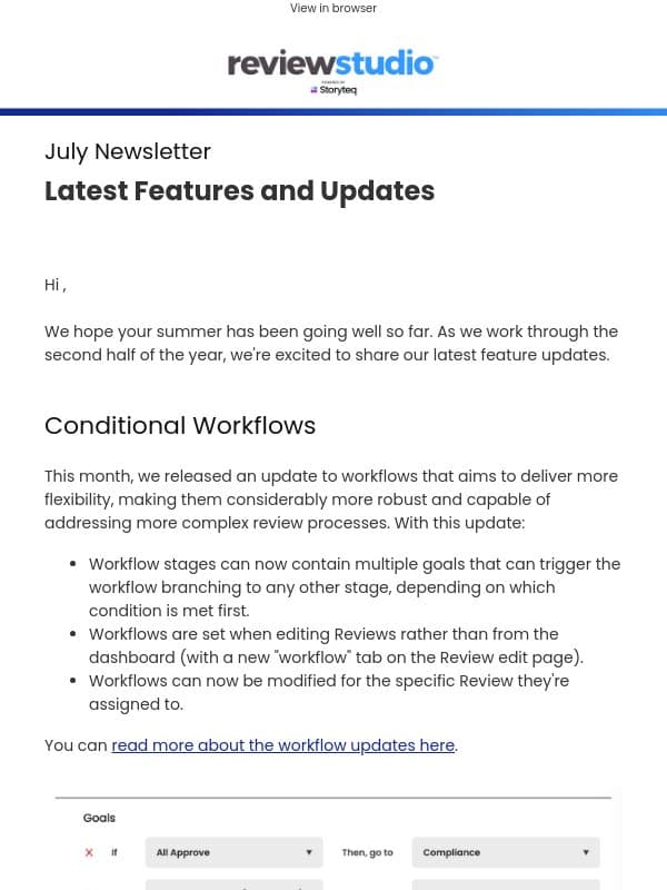 Latest Features and Updates email from ReviewStudio