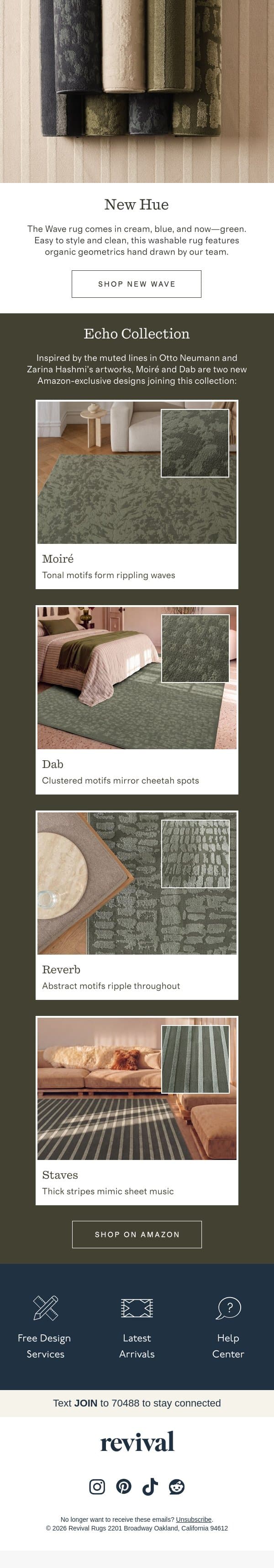 Drawn & designed by hand email from Revival Rug screenshot