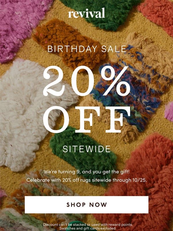 We’re turning 9! email from Revival Rug