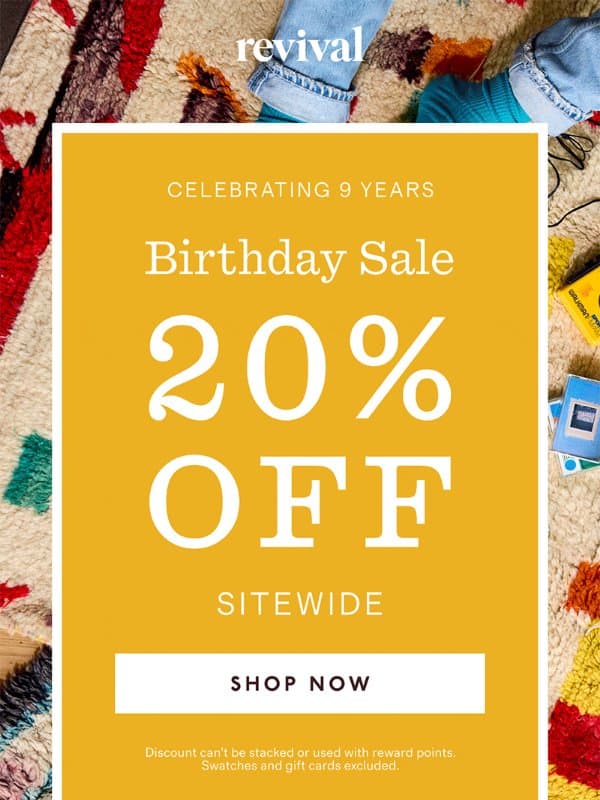 20% off ends tomorrow email from Revival Rug