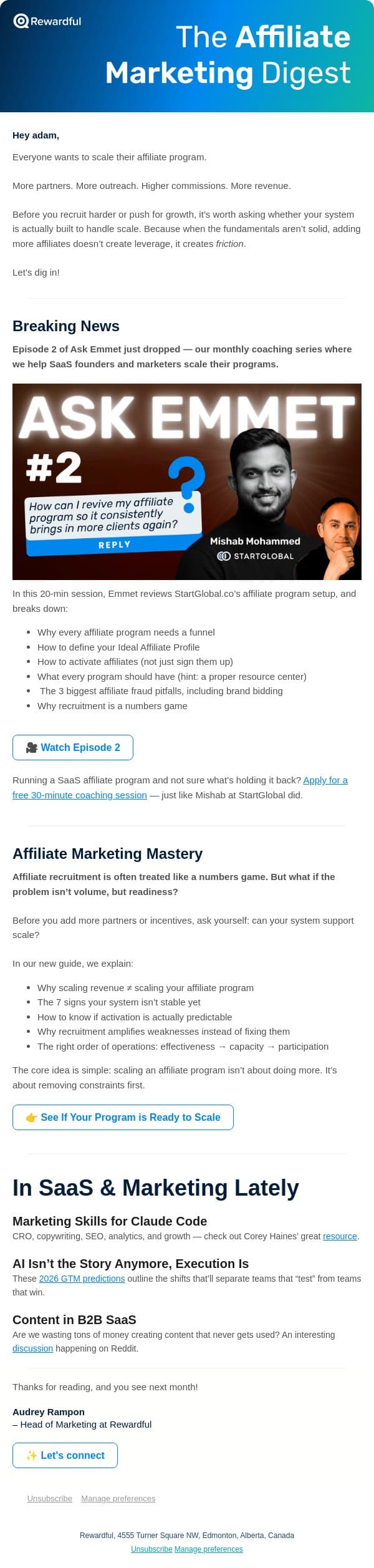Why more affiliates is not always the answer email from Rewardful screenshot
